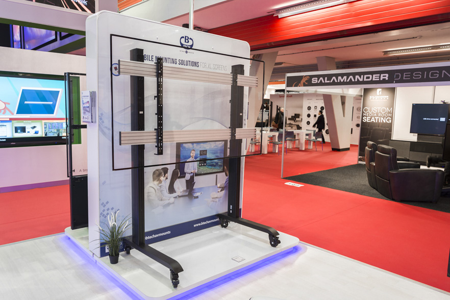 Large-format video wall and display mounting solutions showcased on the B-Tech stand at ISE 2017.