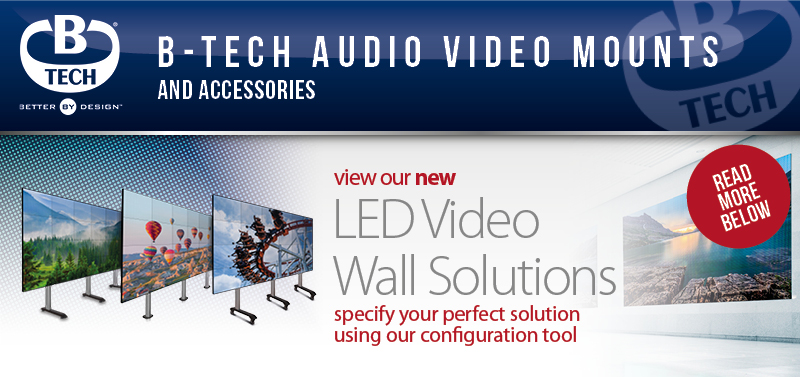 A Banner image advertising B-Tech's range of Bespoke LED Videowall Solutions. available in freestanding, Trolley and bolt down variants.