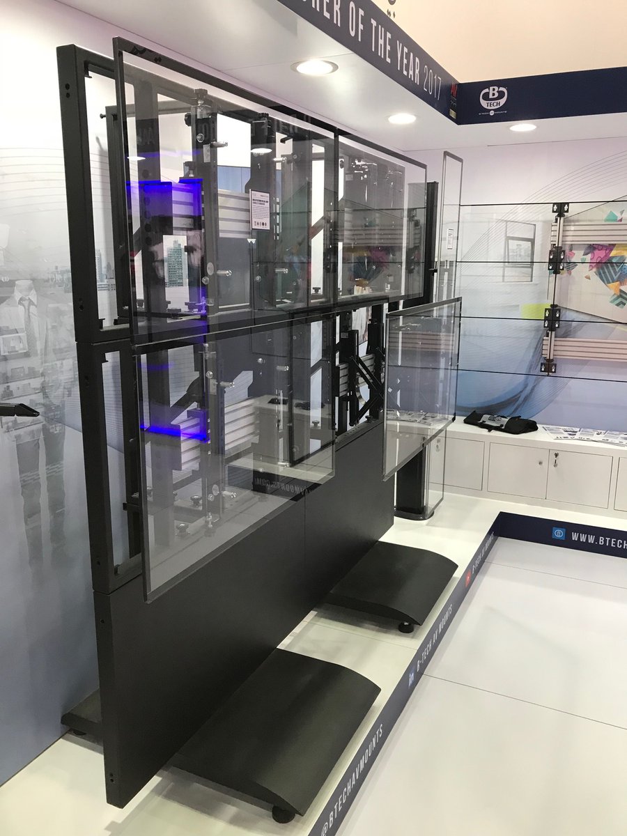 Large-format video wall and display mounting solutions showcased at the B-Tech InfoComm MEA stand.