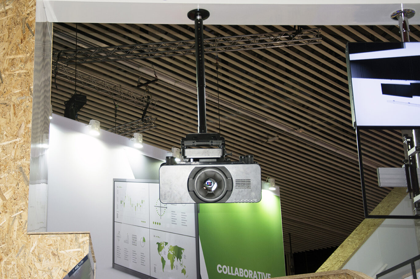 B-Tech projector mounting solutions displayed alongside other professional AV products at ISE 2018.