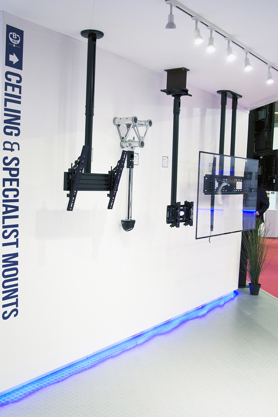B-Tech projector and flat screen mounting products displayed at ISE 2018.