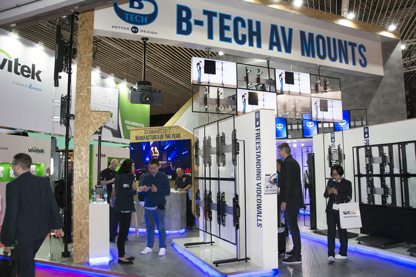 Multiple B-Tech mounting applications and professional AV displays showcased at ISE 2018.