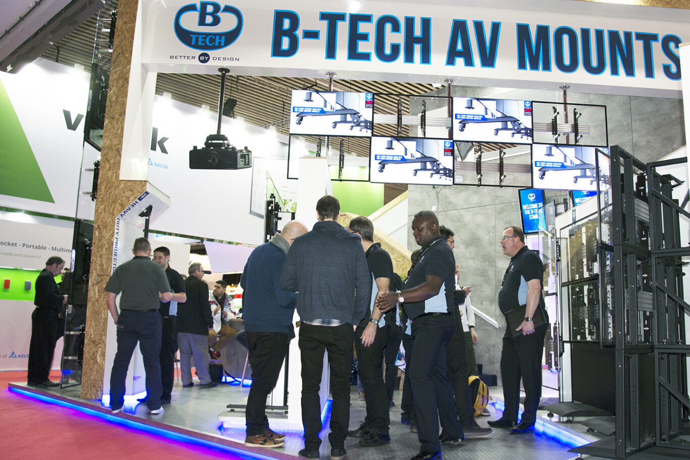 Professional display mounting solutions presented in a dedicated B-Tech product area.