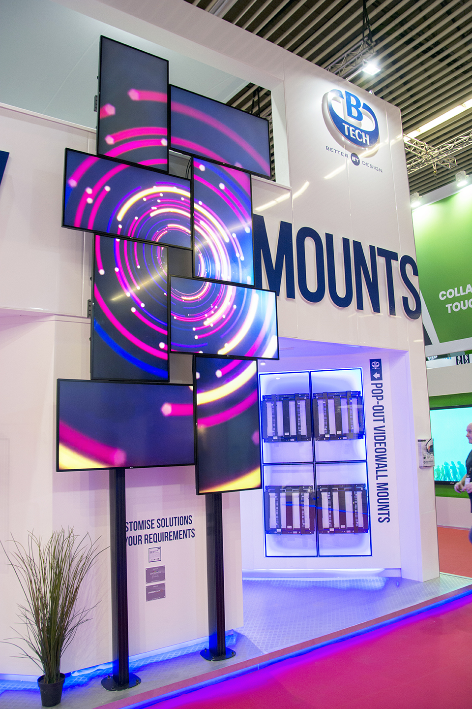 Projector mounting hardware and AV installation solutions displayed at the B-Tech ISE stand.