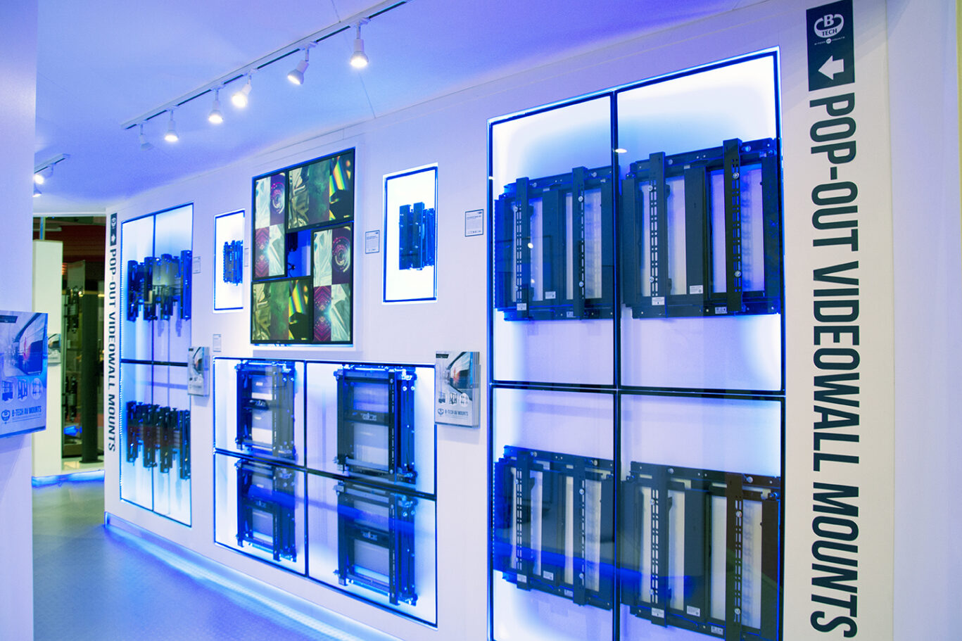 Flat screen and professional display mounting solutions demonstrated on the B-Tech exhibition stand.