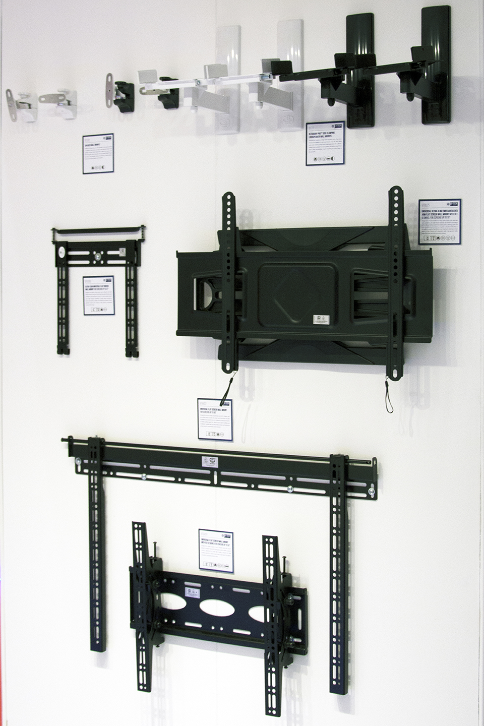 Wide view of the B-Tech AV Mounts stand and its range of professional AV mounting applications.