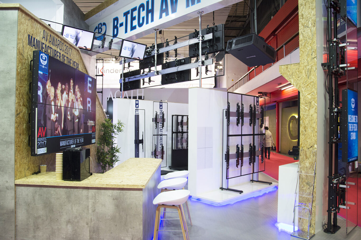 System X mounting solutions demonstrated across the B-Tech AV Mounts exhibition stand.