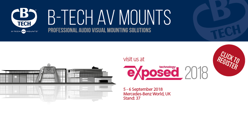 A Banner announcing B-Tech's booth at Midwich Tech Expo 2018