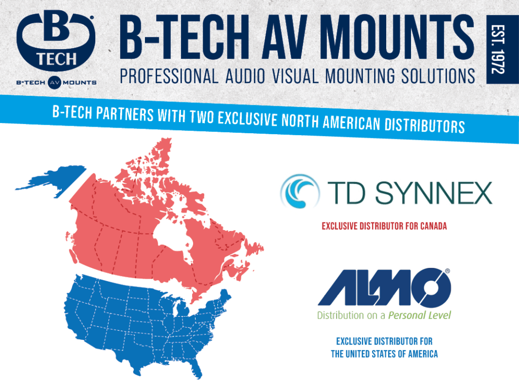 A banner showing a map of the USA Explaining that B-Tech has partnered with two exclusive North American distributors
