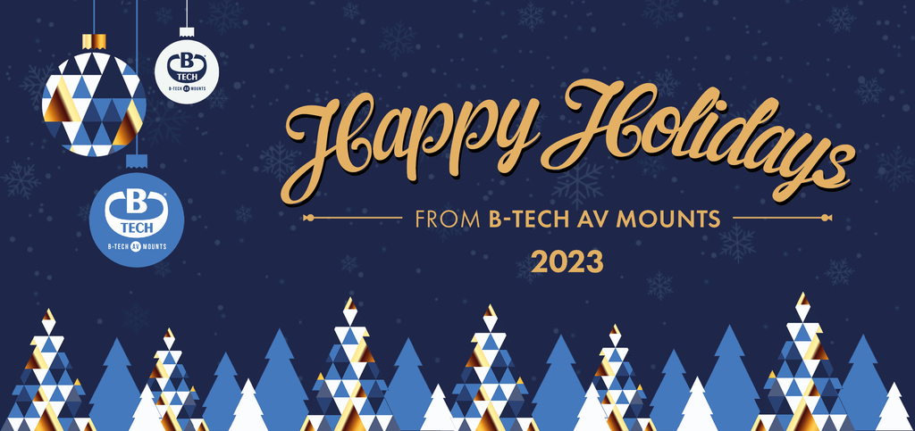 A banner with the message "happy holidays from B-Tech"