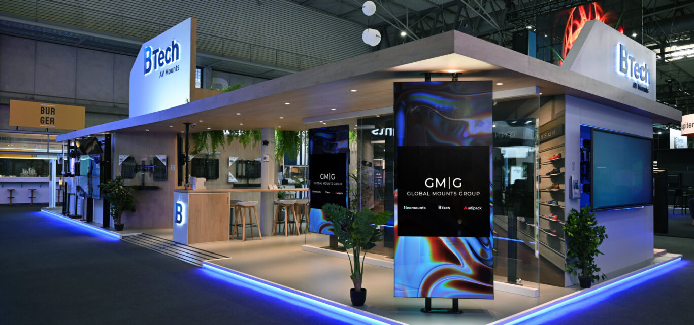 B-Tech AV Mounts exhibition stand showcasing professional AV mounting solutions