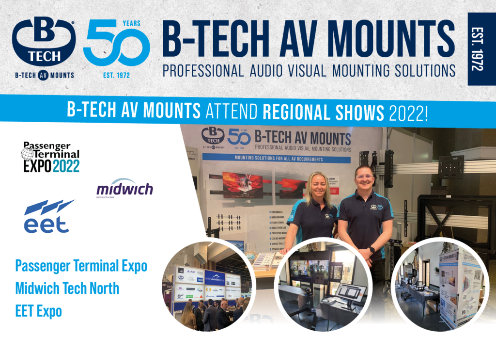A banner showing the passenger terminal expo 2022, Midwich Tech north and EET Expo Logos alongside An Image of Dan Horan and Sarah Barnes.