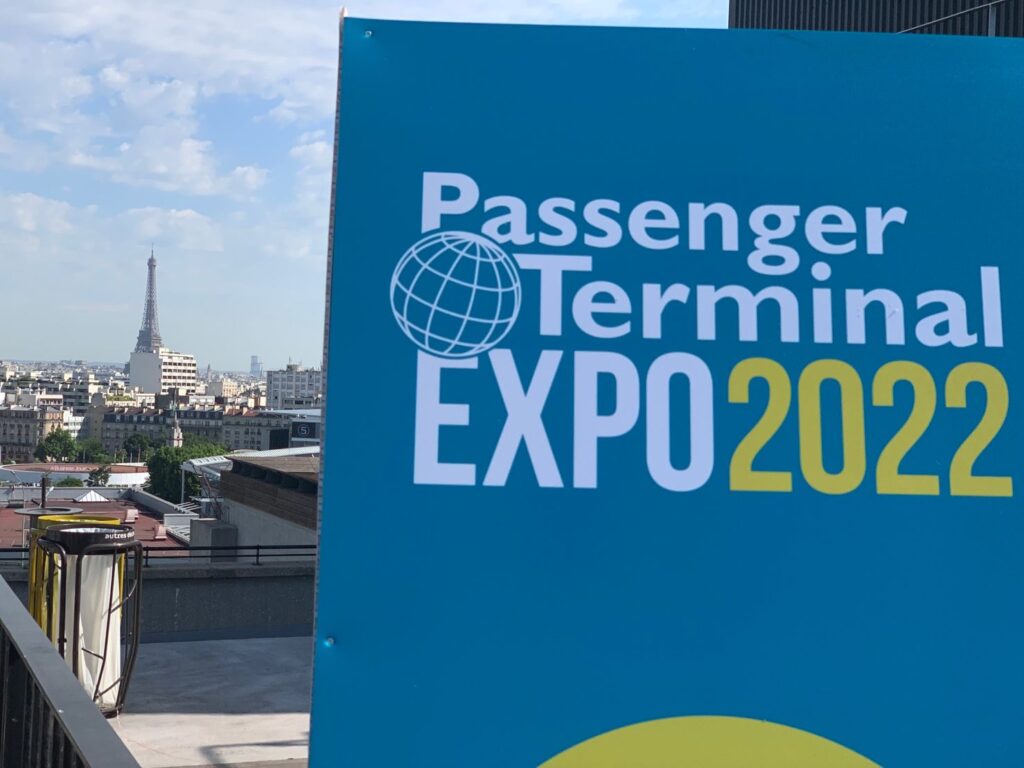 An image of a Banner in paris with the Passenger Terminal expo 2022 logo