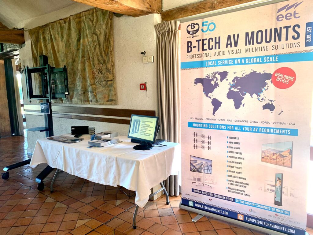 An Image of B-Tech's bt8562 with AV Shelf and pull out storage tray at EET Expo