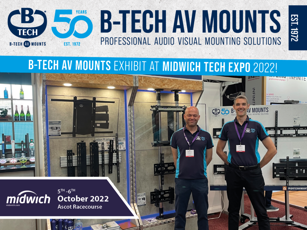 An Image of B-Tech AV Mounts' display of wall mounted solutions at Midwich tech expo 2022