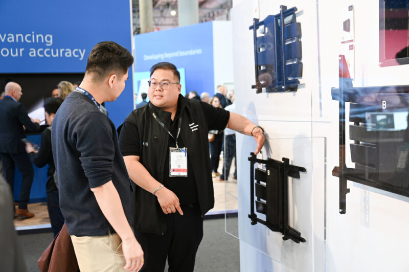 B-Tech exhibition stand featuring digital signage and professional AV mounting solutions at ISE Barcelona