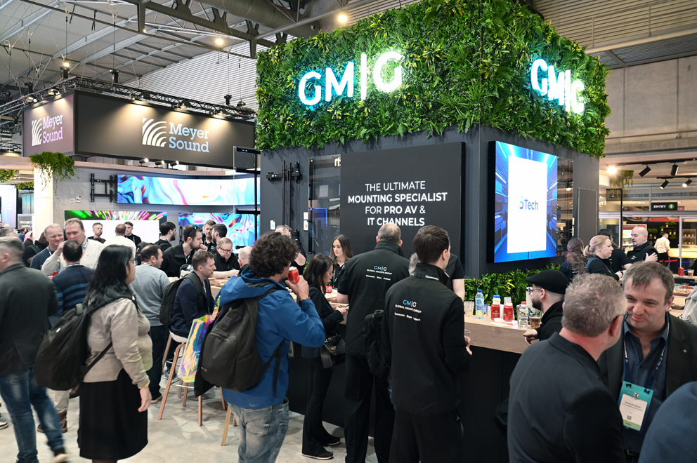 B-Tech exhibition stand featuring digital signage and professional AV mounting solutions at ISE Barcelona