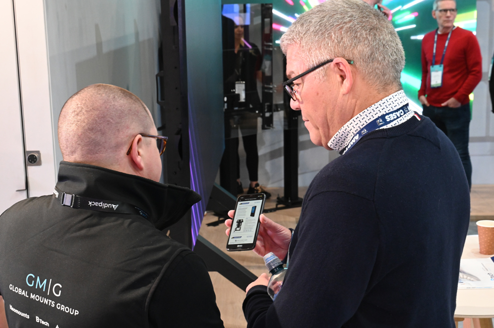 B-Tech exhibition stand featuring digital signage and professional AV mounting solutions at ISE Barcelona