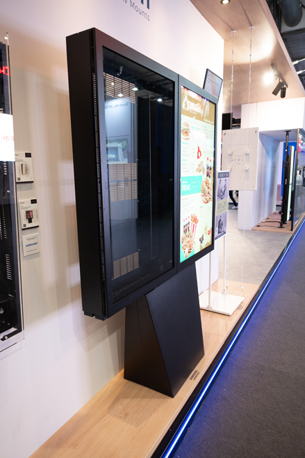B-Tech exhibition stand featuring digital signage and professional AV mounting solutions at ISE Barcelona