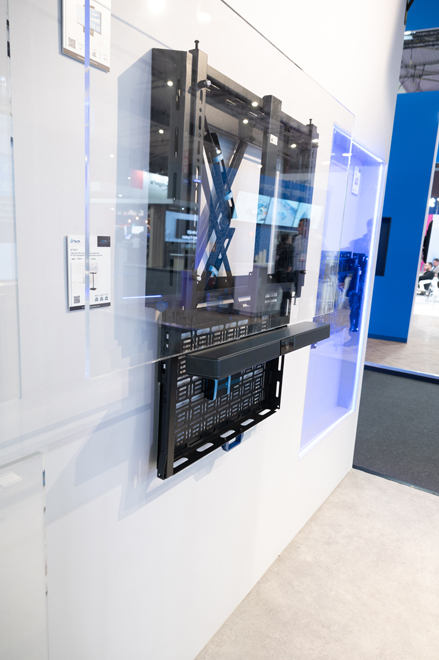 B-Tech exhibition stand featuring digital signage and professional AV mounting solutions at ISE Barcelona