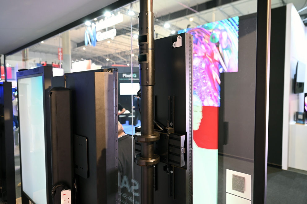 B-Tech exhibition stand featuring digital signage and professional AV mounting solutions at ISE Barcelona