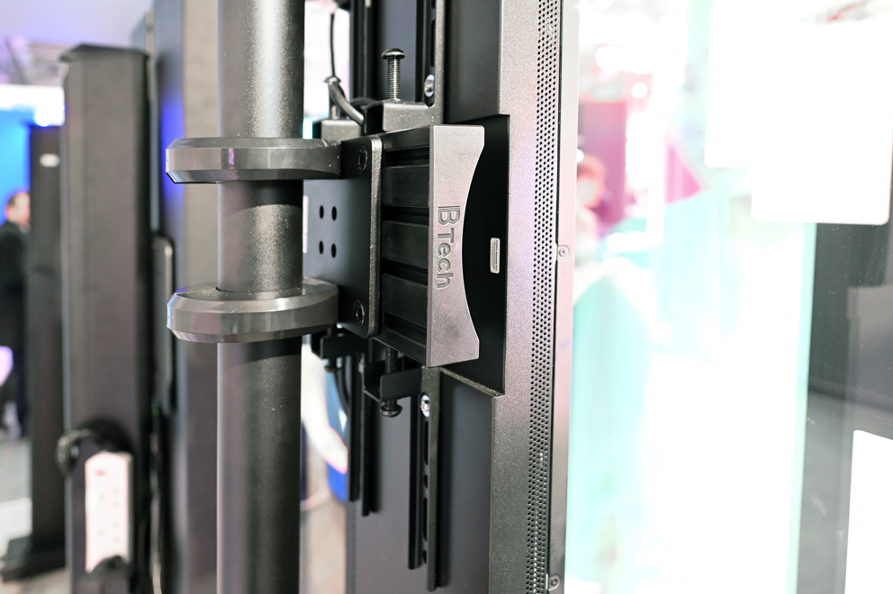 B-Tech exhibition stand featuring digital signage and professional AV mounting solutions at ISE Barcelona