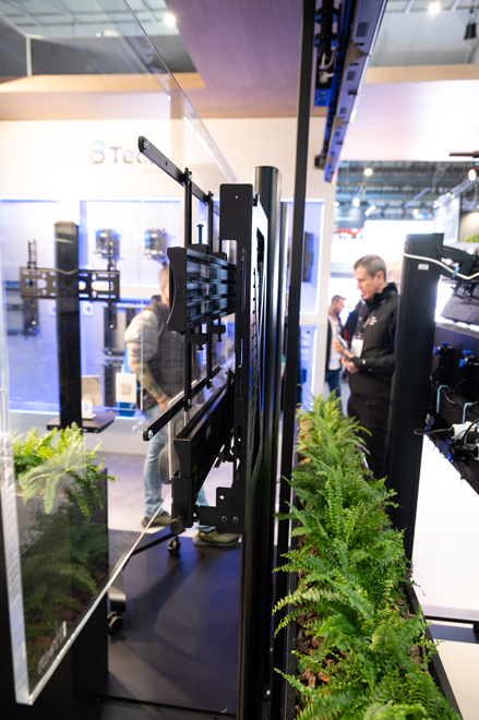 B-Tech exhibition stand featuring digital signage and professional AV mounting solutions at ISE Barcelona