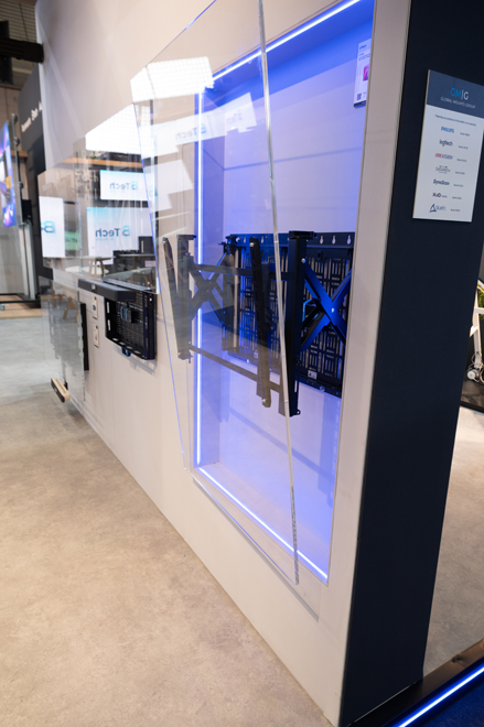 B-Tech exhibition stand featuring digital signage and professional AV mounting solutions at ISE Barcelona
