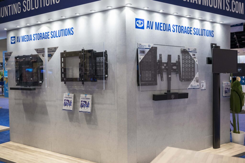 An Image of the B-Tech AV Mounts Wall mounted AV Storage solutions range.