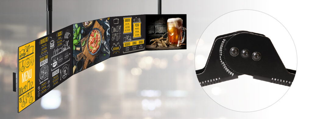 An Image of The BT8390-AAC along with a curved ceiling mounted system x menu board.