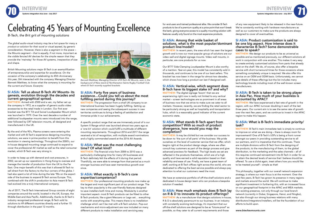 B-Techs 45th Anniversary year MD Matthew Bennett