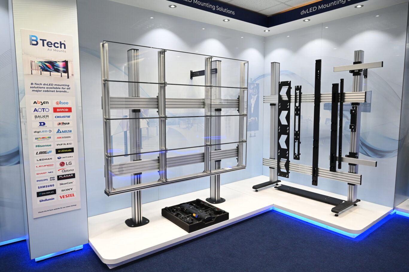 BTUK product showroom featuring AV mounting solutions, digital signage displays and collaboration systems.