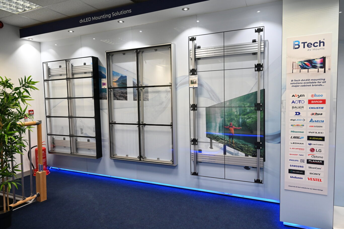 BTUK product showroom featuring AV mounting solutions, digital signage displays and collaboration systems.