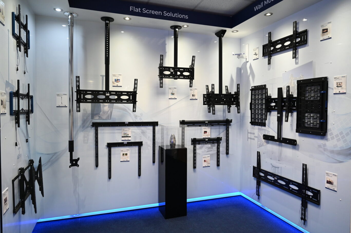 BTUK product showroom featuring AV mounting solutions, digital signage displays and collaboration systems.
