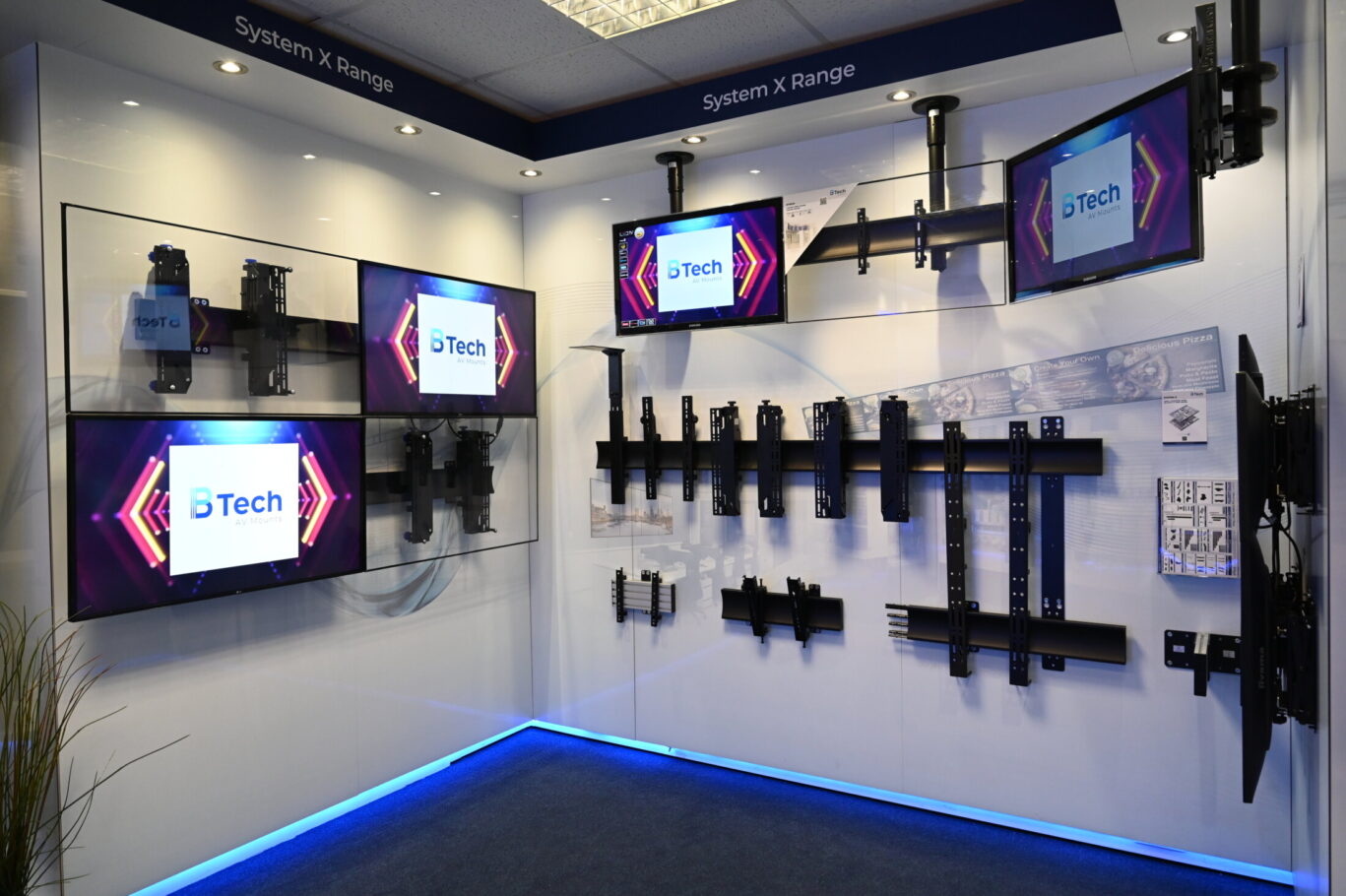 BTUK product showroom featuring AV mounting solutions, digital signage displays and collaboration systems.