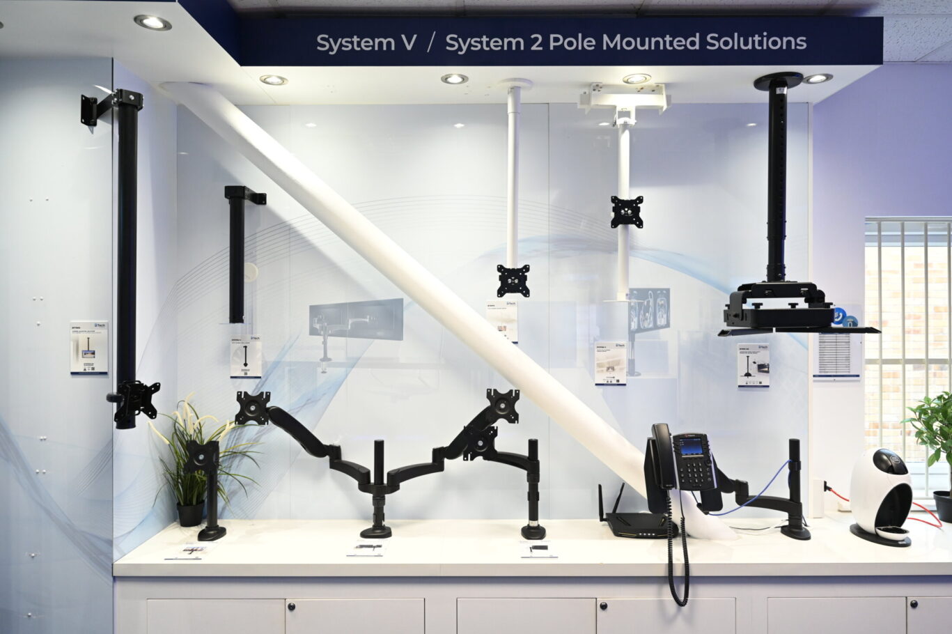 BTUK product showroom featuring AV mounting solutions, digital signage displays and collaboration systems.