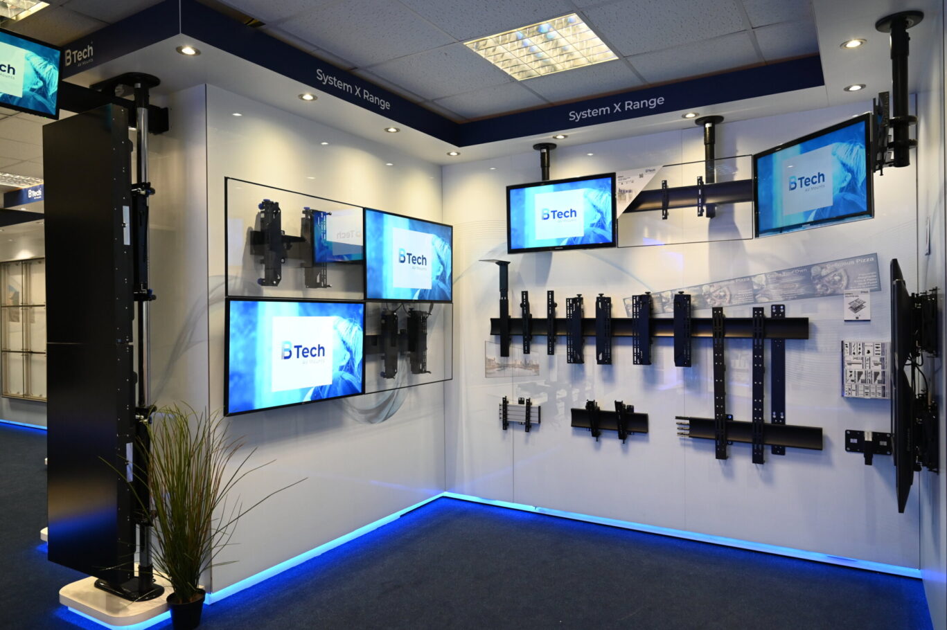 BTUK product showroom featuring AV mounting solutions, digital signage displays and collaboration systems.