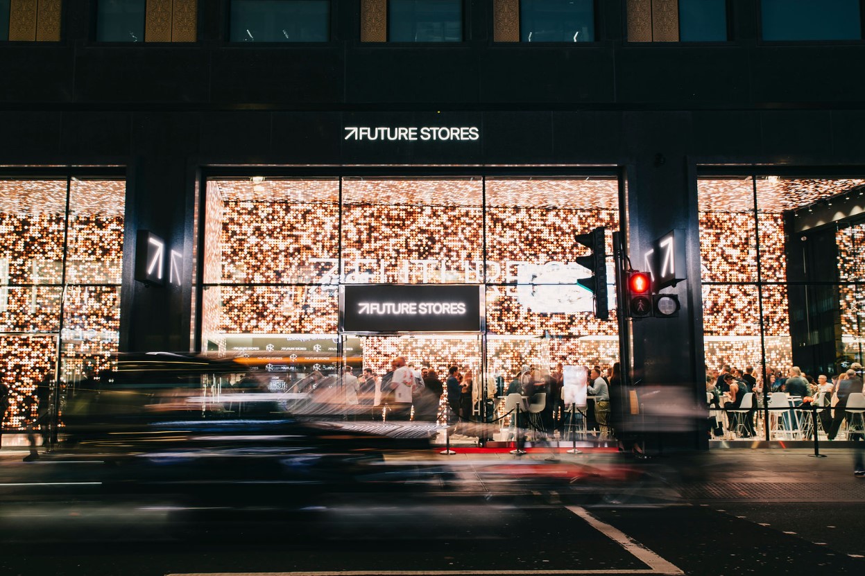 Colourful digital display installation at Future Stores, London