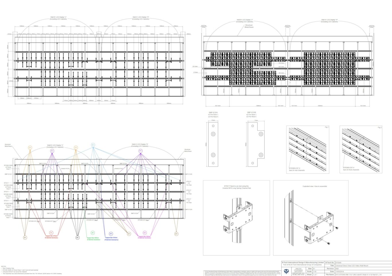 LED BT9340 UniLumin H and J Walls Frame Drawing