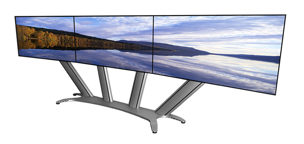An Image of a Mode-AL 3 Screen wide freestanding Mounting Stand