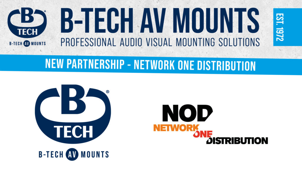 A Banner Explaining that B-Tech AV Mounts has partnered with Network One Distribution