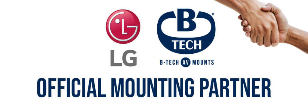 A banner announcing a partnership between LG and B-Tech AV Mounts for dvLED mounting in the U.S.