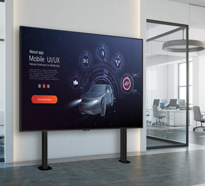 An image of an office with a bolt down dvLED Mounted screen