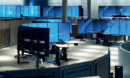 B-Tech System X multi-screen mounting system in a professional control room